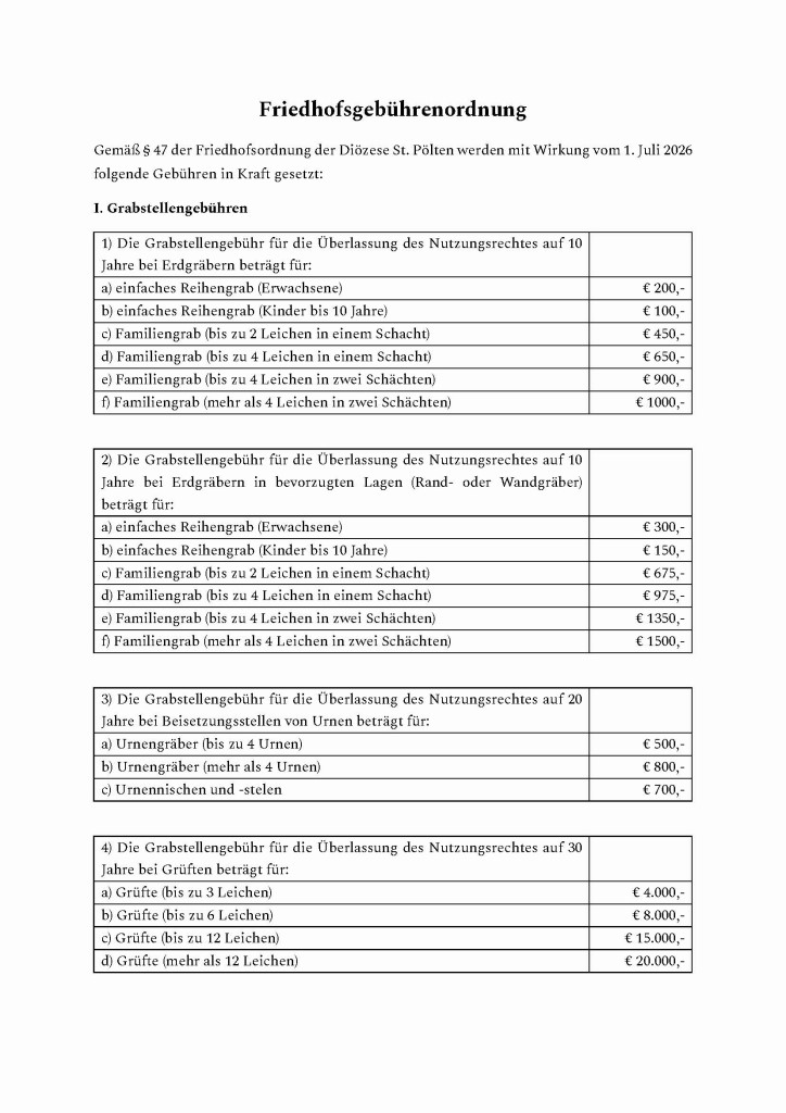 Friedhofsgebühren ab Juli2026