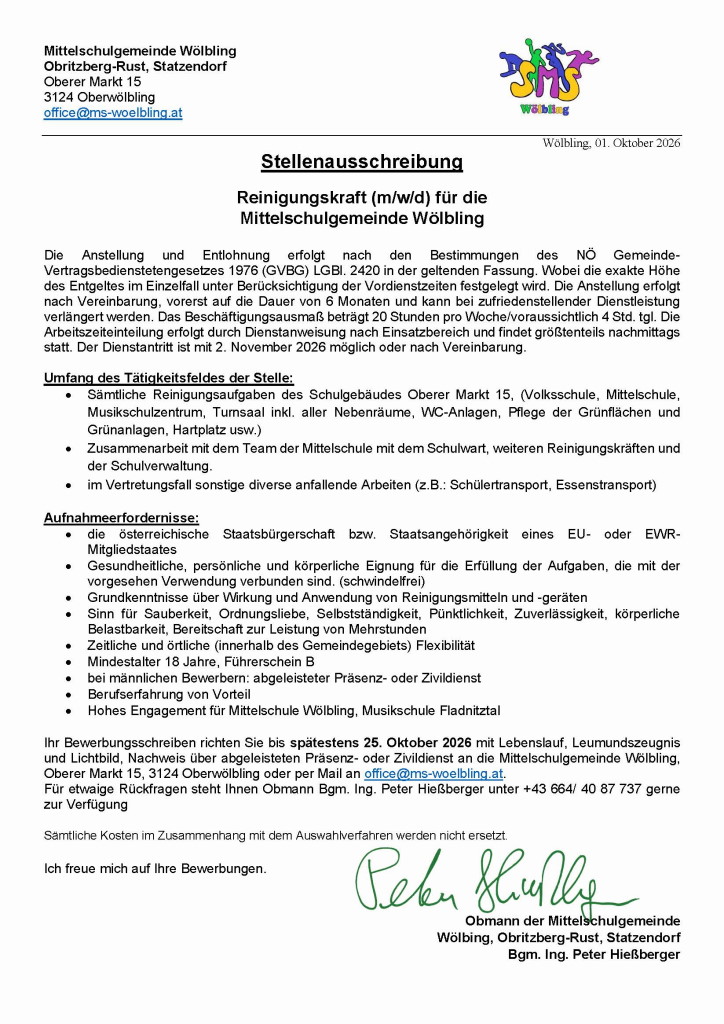 Stellenausschreibung Mittelschule Herbst 2026 i